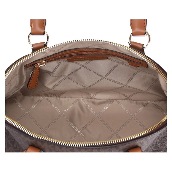 Michael Kors Veronica Medium Logo Dome Satchel Brown MK Signature Logo Acorn - Picture 7 of 8